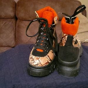 Black and Snake Skin Moon Boots